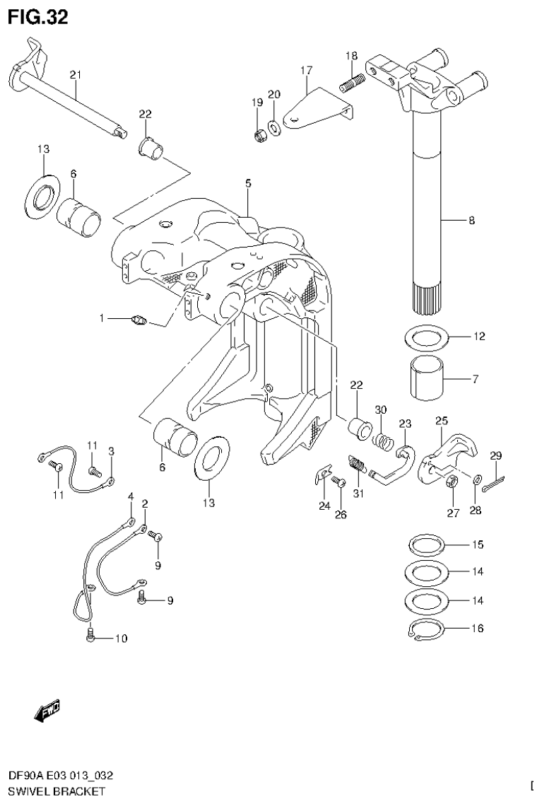 Suzuki DF80A, DF90A SWIVEL BRACKET parts diagram